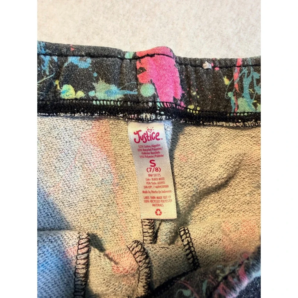 Justice Girls Paint Splatter Dolphin Shorts Neon Pink Blue Gray Size‎ S 7/8